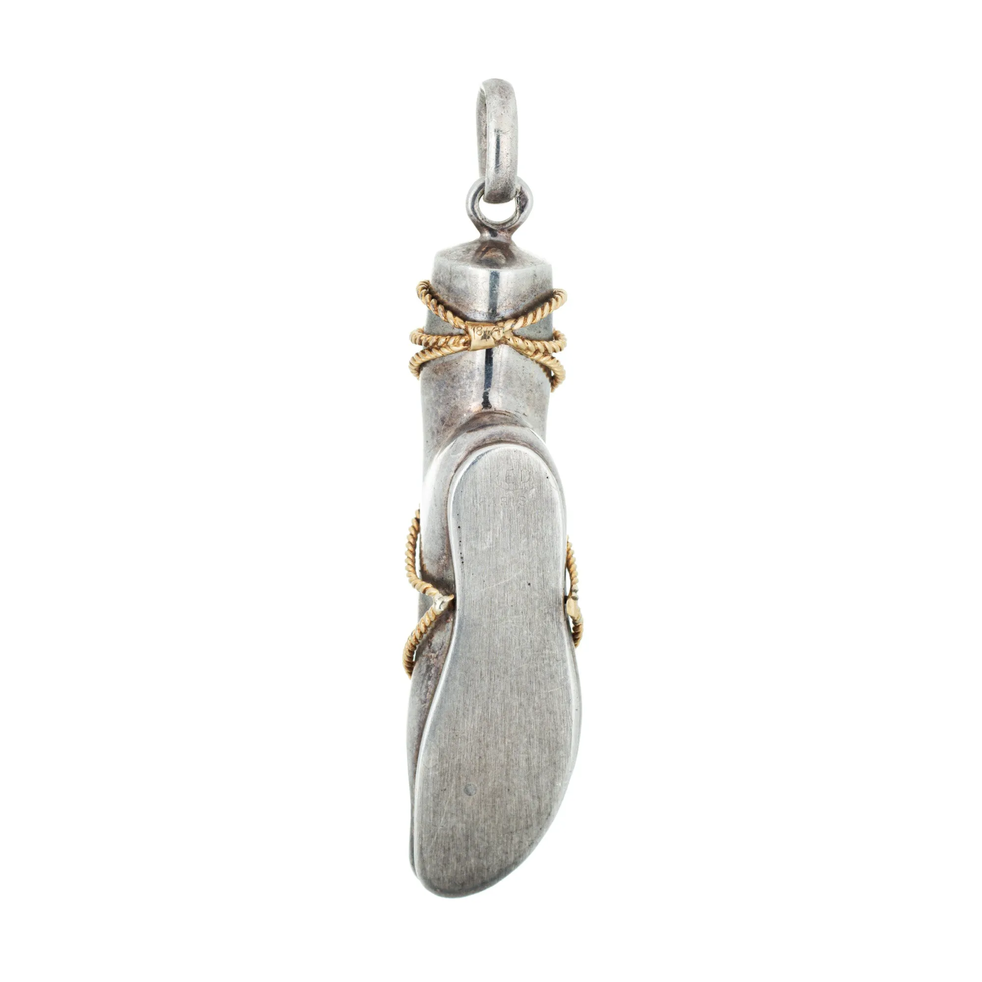 Fred Paris Foot Pendant Vintage Sterling Silver 18k Gold Greek Sandal Jewelry