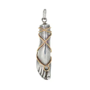 Fred Paris Foot Pendant Vintage Sterling Silver 18k Gold Greek Sandal Jewelry