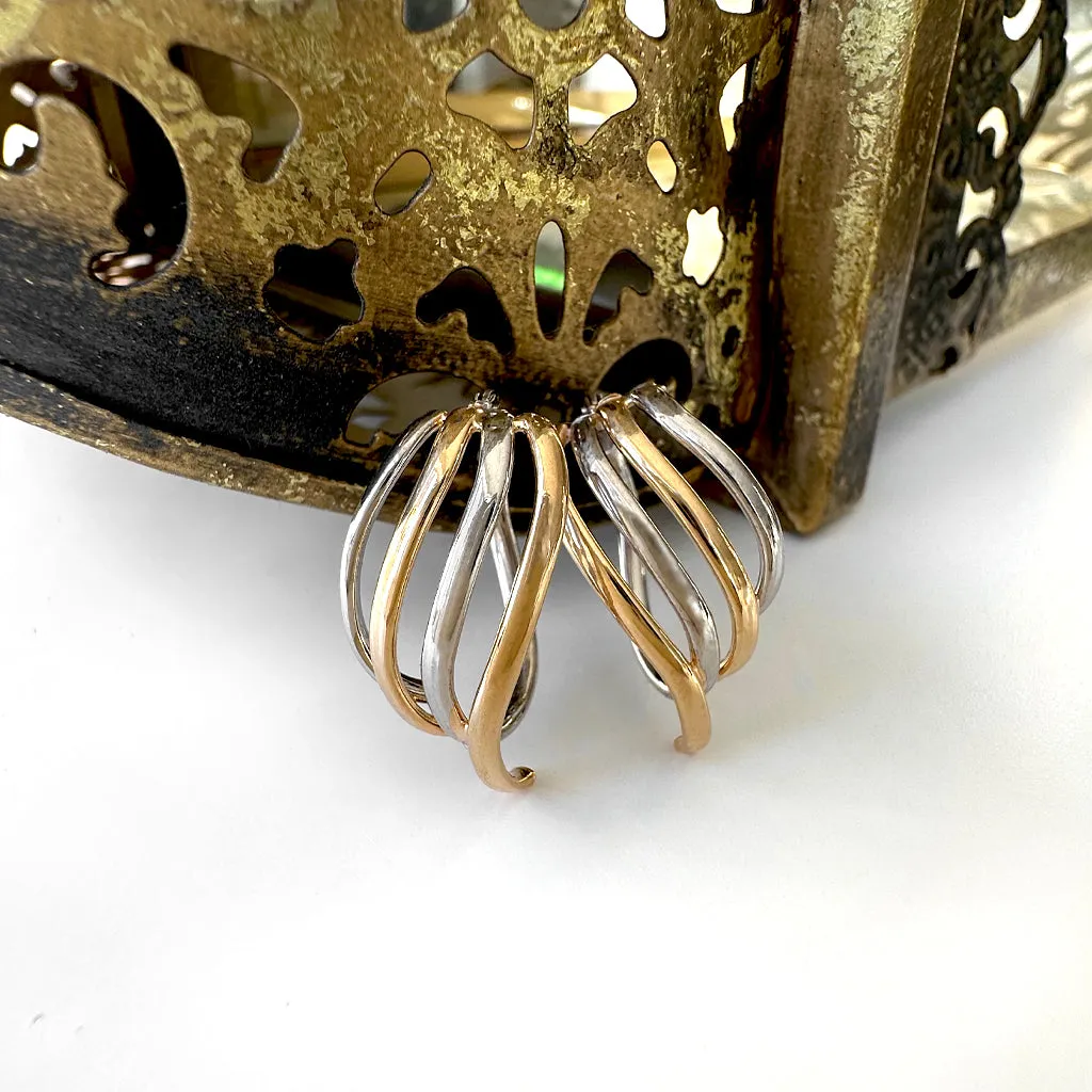 Funky Yellow and White Striped Gold Earrings