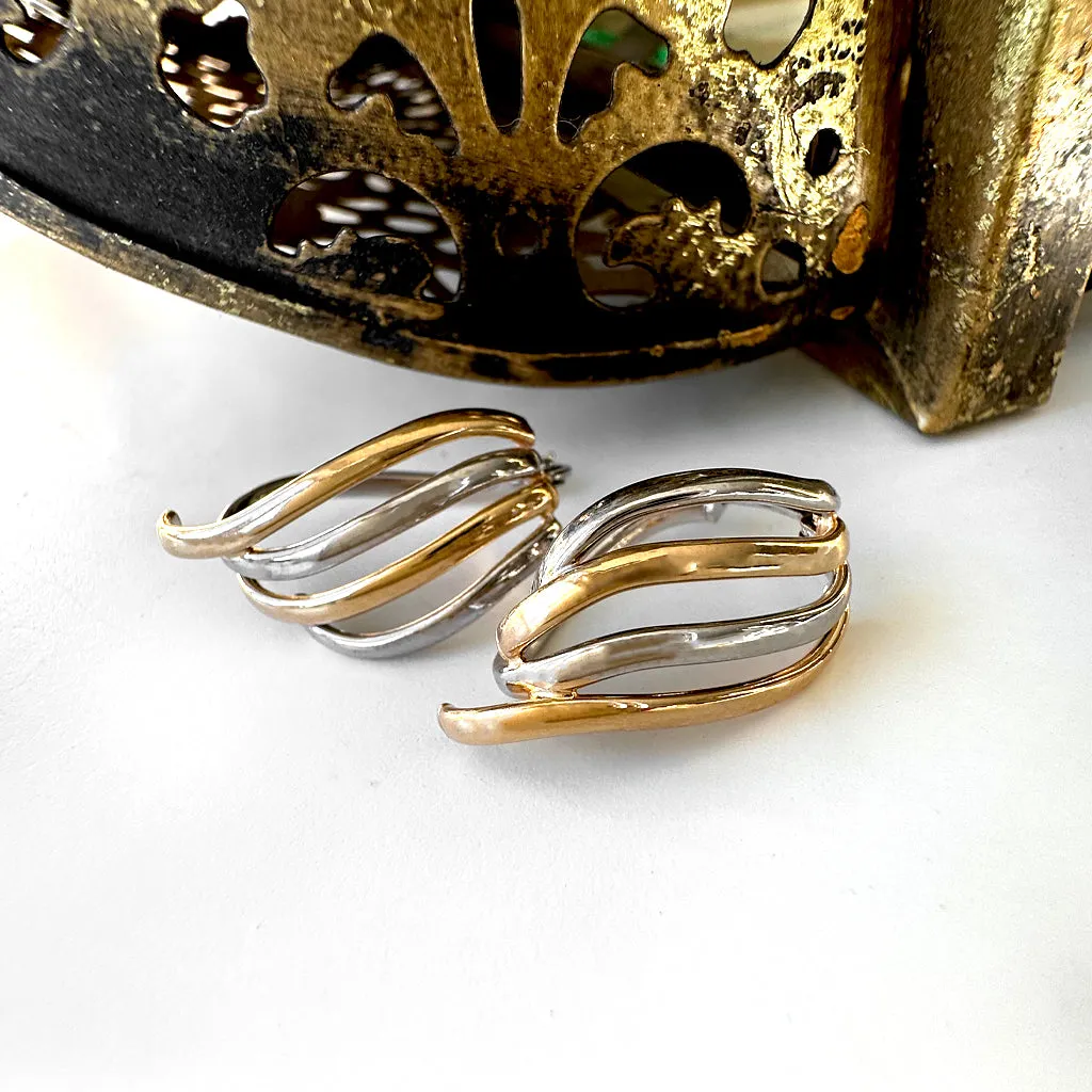 Funky Yellow and White Striped Gold Earrings