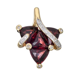 Garnet Diamond Pendant Vintage 14k Yellow Gold Estate Fine Jewelry Triangle