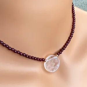 Garnet gemstone  Clear Quartz pendant with 14 kt Rose gf Necklace