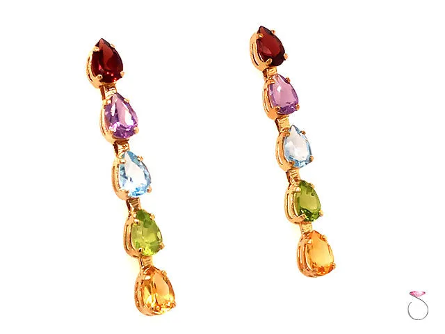 Gemstone Dangling Earrings, Garnet, Amethyst, Topaz, Peridot & Cetrine. 14K Gold