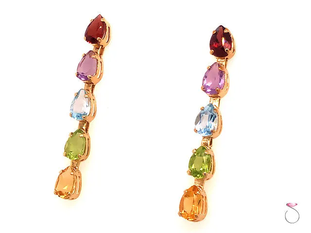 Gemstone Dangling Earrings, Garnet, Amethyst, Topaz, Peridot & Cetrine. 14K Gold