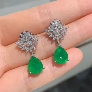 Genuine Emerald Gemstone Jewelry Set Earrings/Pendant/Necklace 925S Silver
