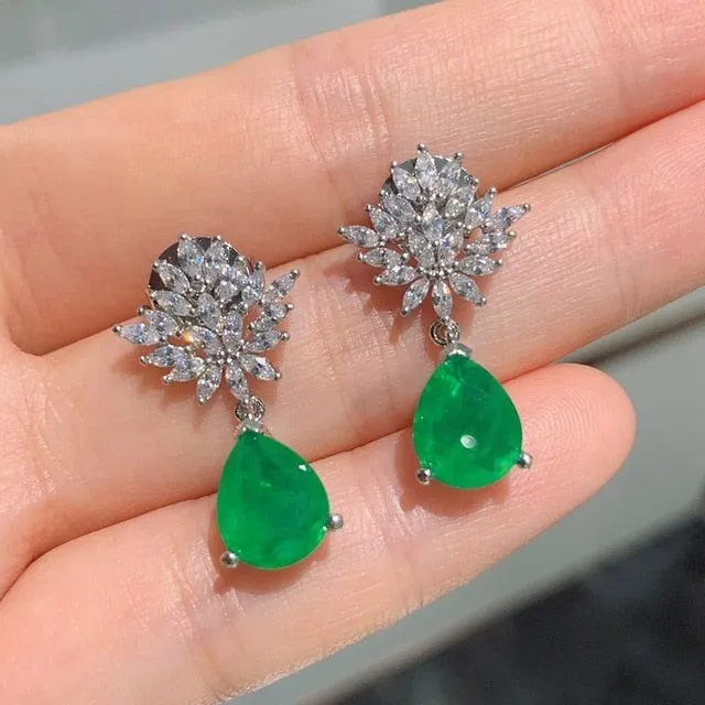 Genuine Emerald Gemstone Jewelry Set Earrings/Pendant/Necklace 925S Silver