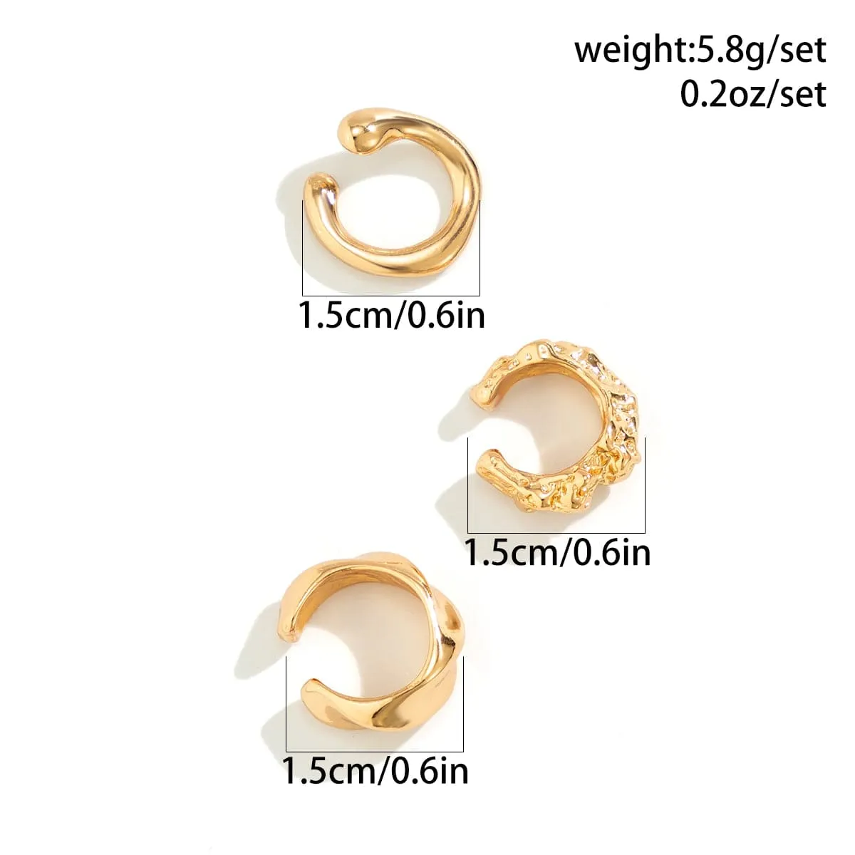 Geometric 3 Pcs Gold Silver Plated Irregular Ear Cuff Earrings Set