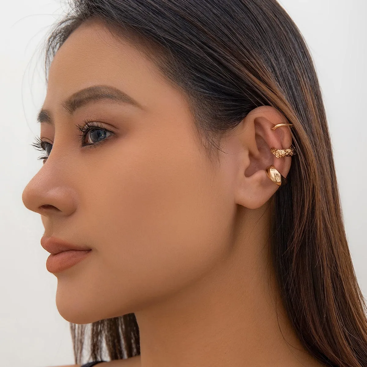Geometric 3 Pcs Gold Silver Plated Irregular Ear Cuff Earrings Set