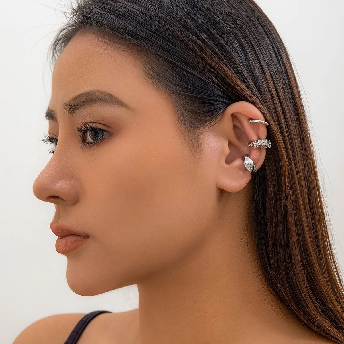Geometric 3 Pcs Gold Silver Plated Irregular Ear Cuff Earrings Set