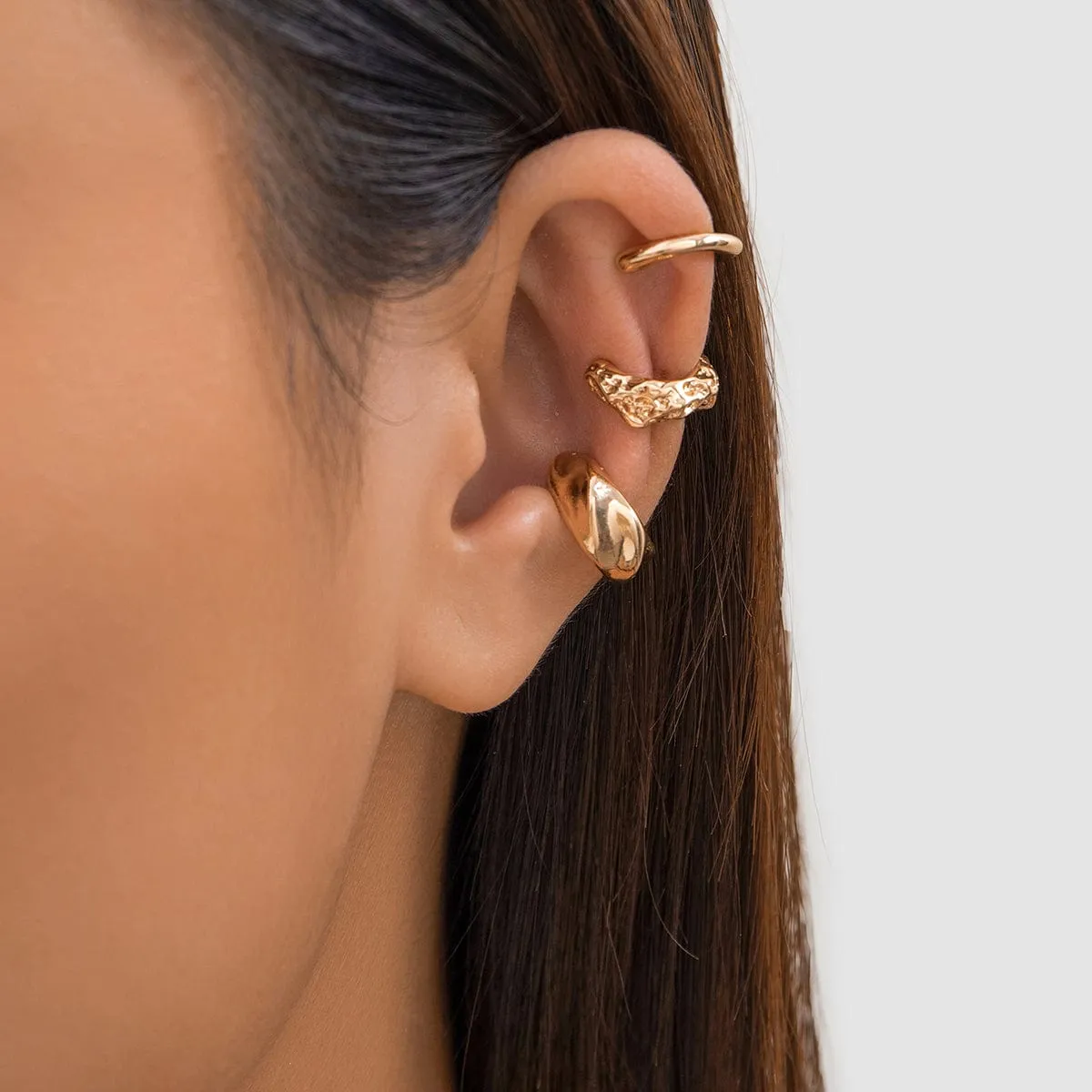 Geometric 3 Pcs Gold Silver Plated Irregular Ear Cuff Earrings Set
