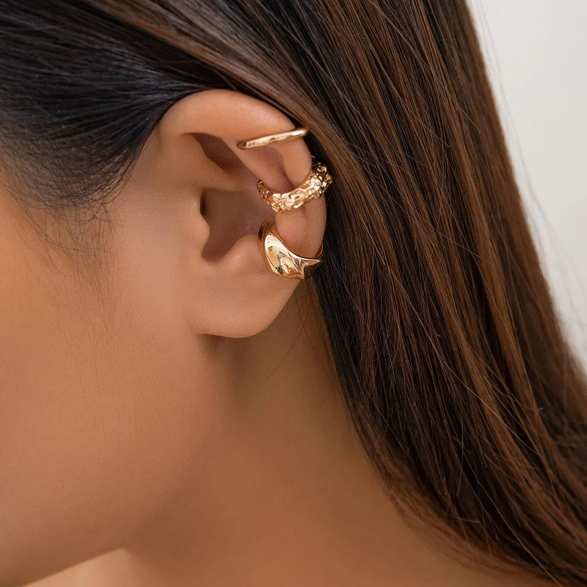 Geometric 3 Pcs Gold Silver Plated Irregular Ear Cuff Earrings Set