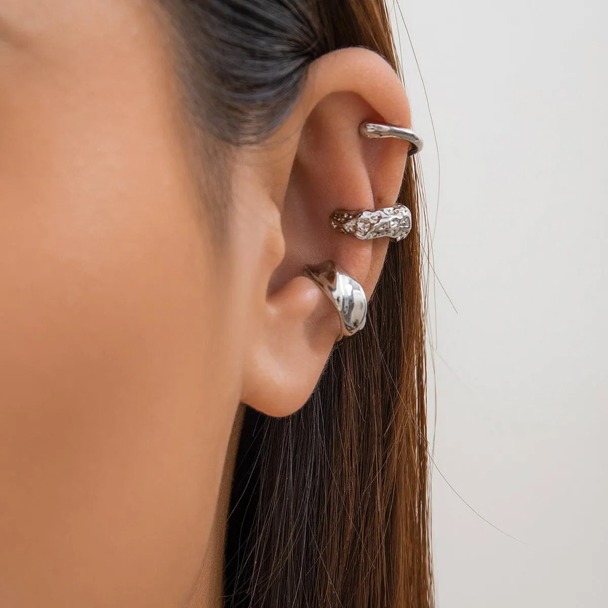 Geometric 3 Pcs Gold Silver Plated Irregular Ear Cuff Earrings Set