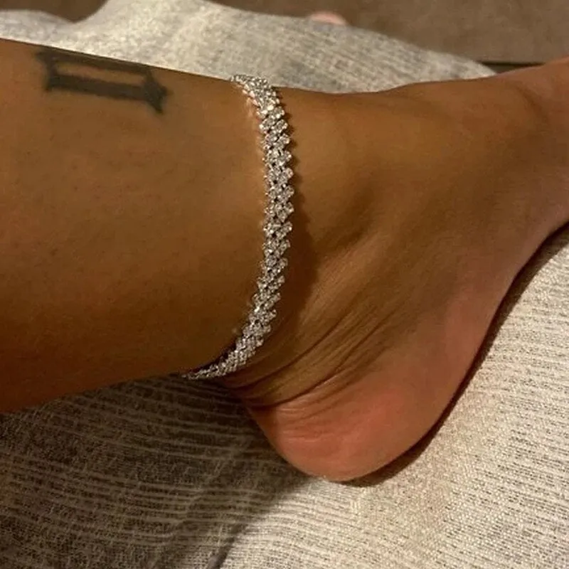 Geometric Rhinestone Anklet for Women - Beach Foot Jewelry in Gold/Silver