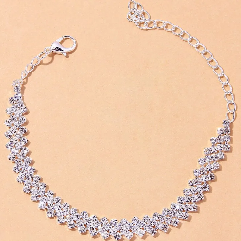 Geometric Rhinestone Anklet for Women - Beach Foot Jewelry in Gold/Silver