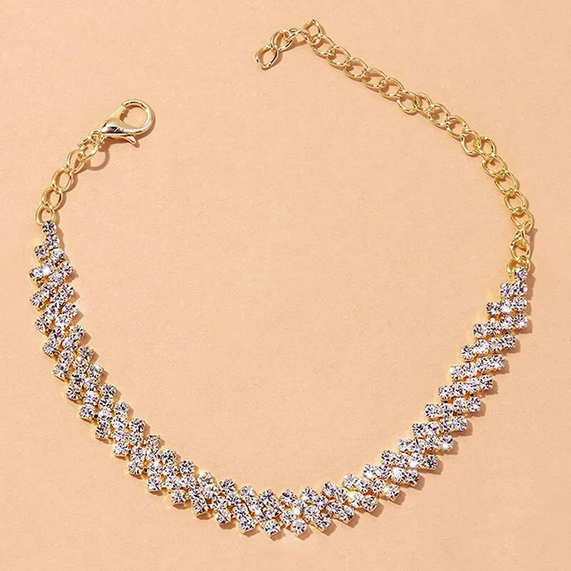 Geometric Rhinestone Anklet for Women - Beach Foot Jewelry in Gold/Silver