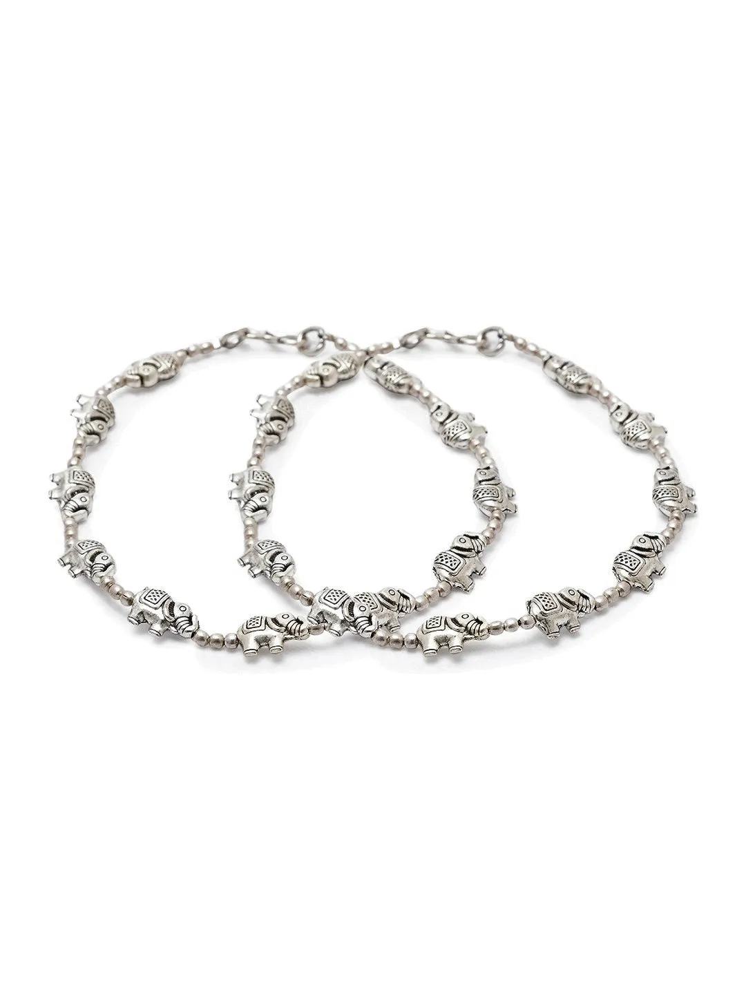 German Oxidised Silver Anklets Elephant With Silver beads Payal Silver Plating Paijan Foot Jewellery