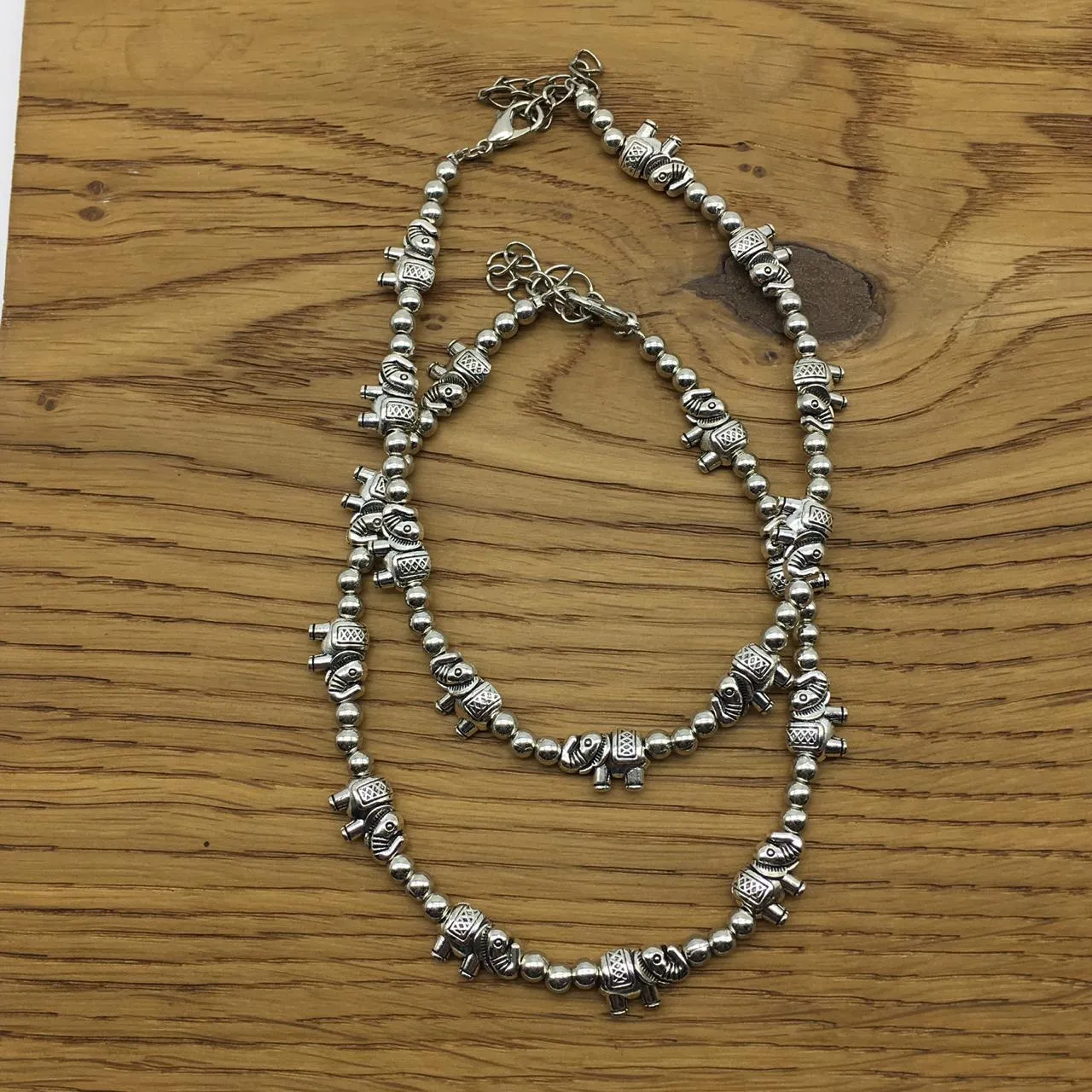 German Oxidised Silver Anklets Elephant With Silver beads Payal Silver Plating Paijan Foot Jewellery