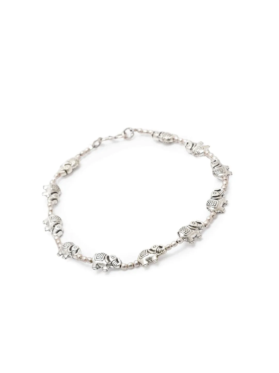 German Oxidised Silver Anklets Elephant With Silver beads Payal Silver Plating Paijan Foot Jewellery