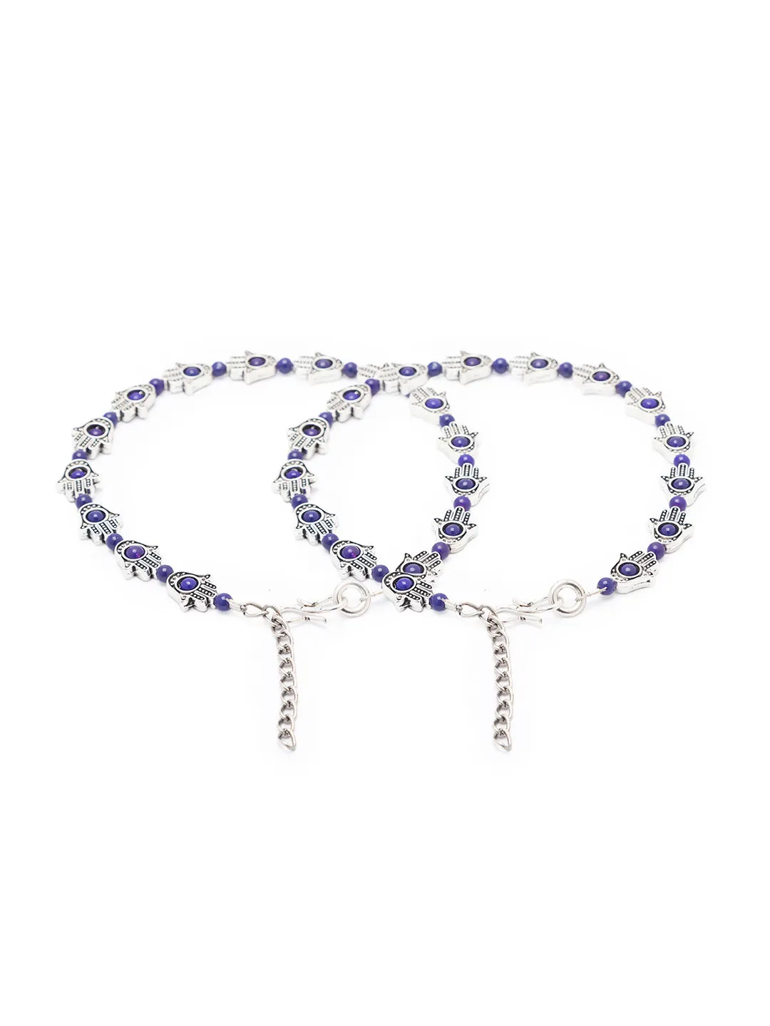 German Oxidised Silver Anklets Ethnic Blue Hamsa beads Payal Silver Plating Paijan Foot Jewellery