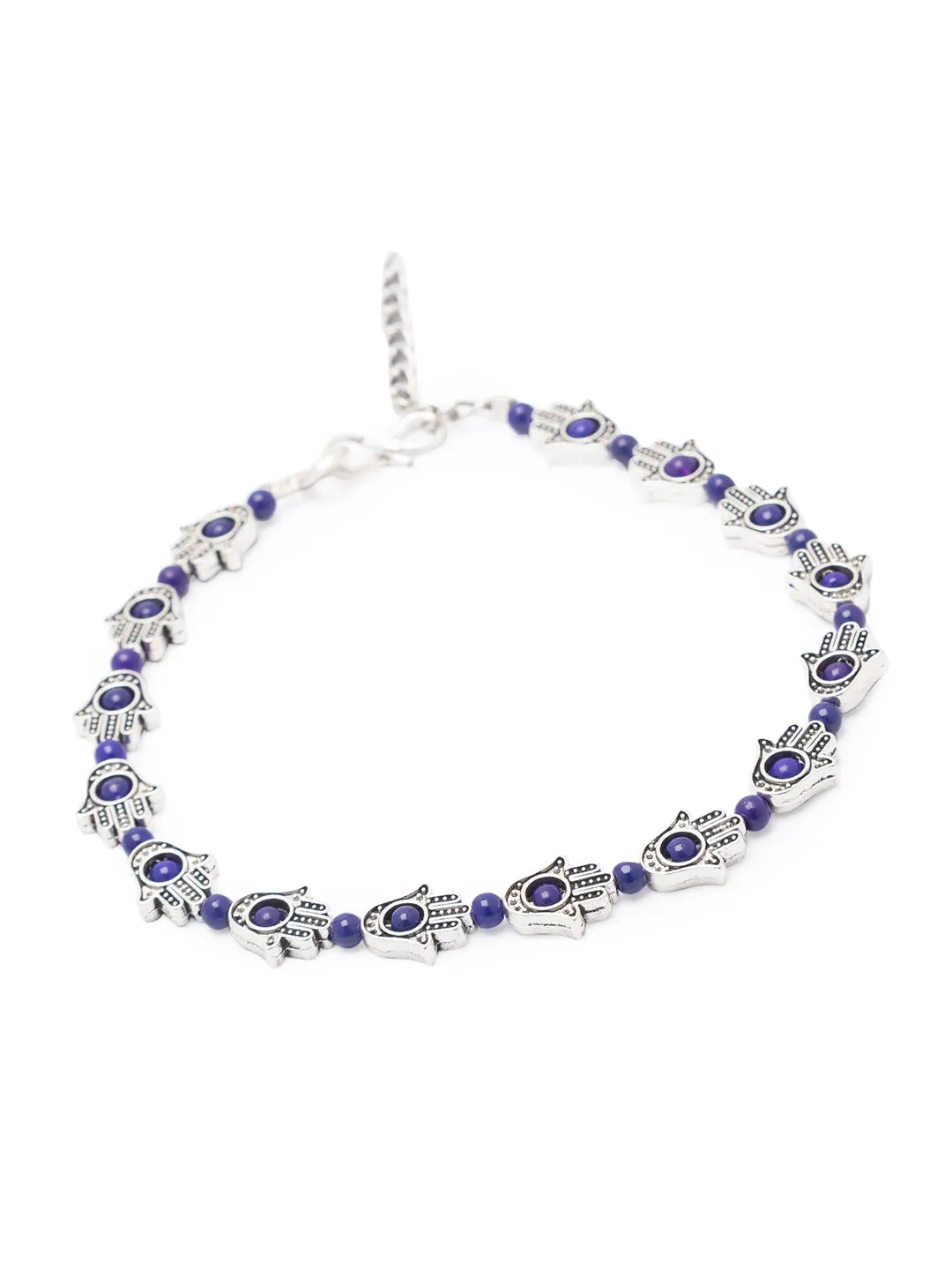 German Oxidised Silver Anklets Ethnic Blue Hamsa beads Payal Silver Plating Paijan Foot Jewellery