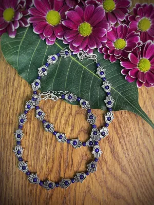 German Oxidised Silver Anklets Ethnic Blue Hamsa beads Payal Silver Plating Paijan Foot Jewellery