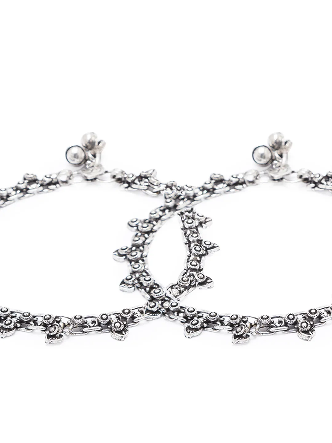 German Oxidised Silver Anklets Floral/Heart Shape Design Payal Silver Plating Ghungroo Foot Jewellery