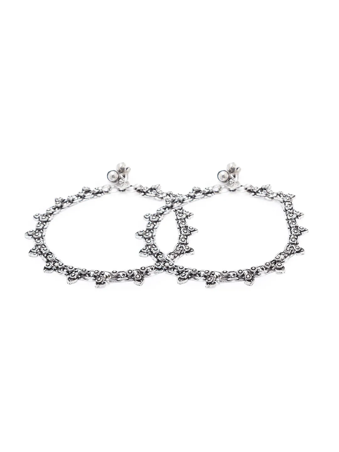 German Oxidised Silver Anklets Floral/Heart Shape Design Payal Silver Plating Ghungroo Foot Jewellery