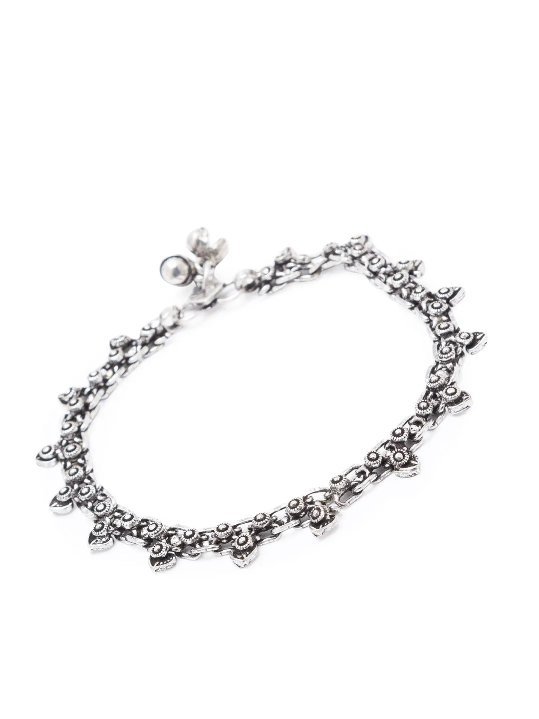 German Oxidised Silver Anklets Floral/Heart Shape Design Payal Silver Plating Ghungroo Foot Jewellery