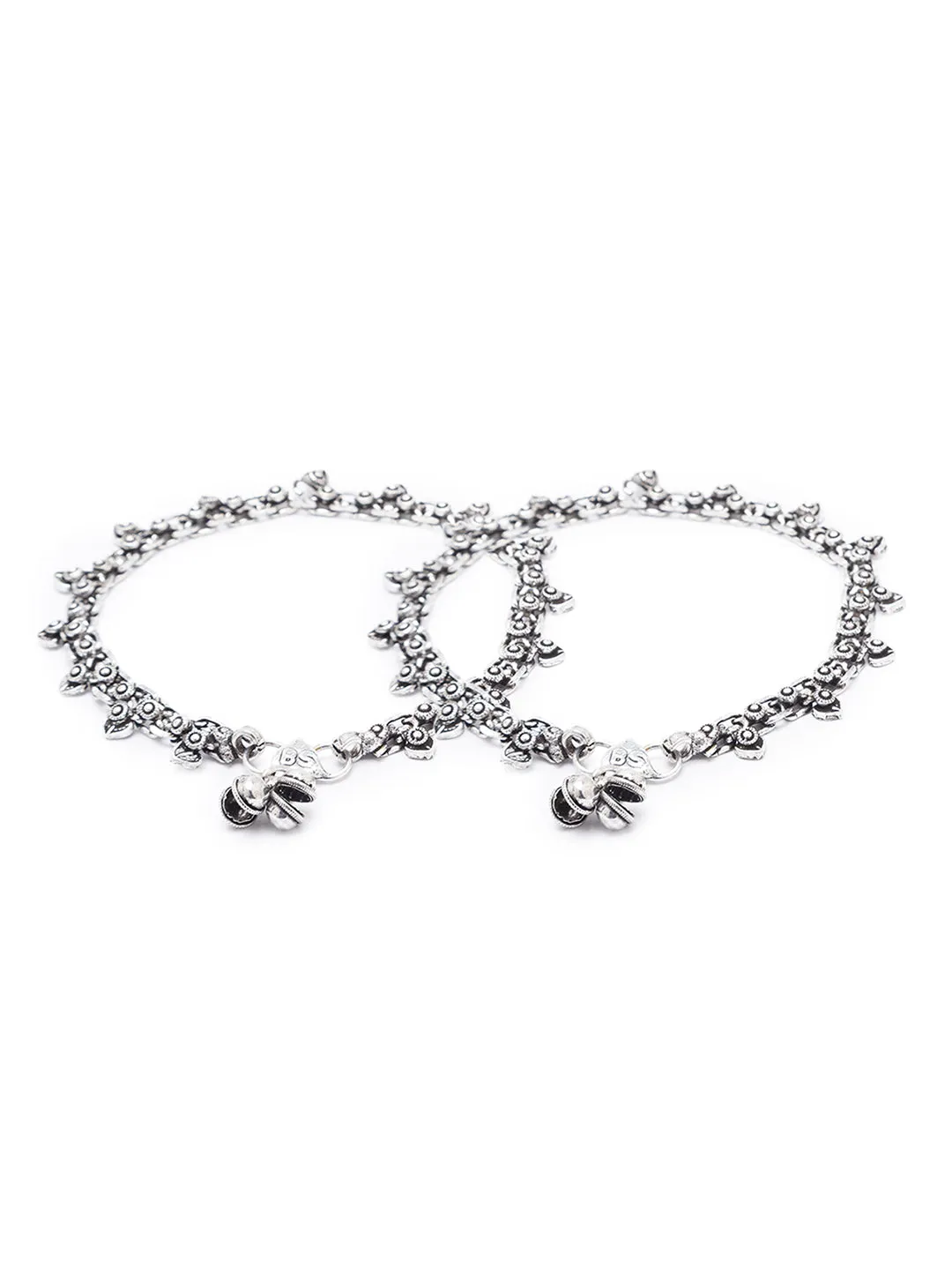 German Oxidised Silver Anklets Floral/Heart Shape Design Payal Silver Plating Ghungroo Foot Jewellery