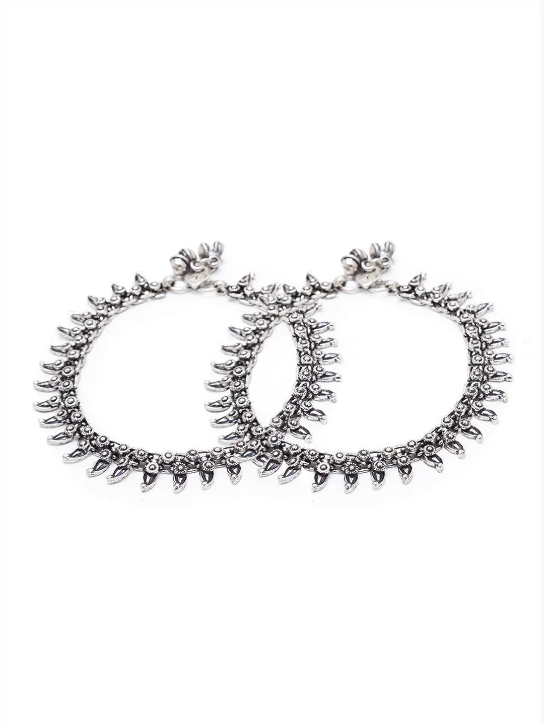 German Oxidised Silver Anklets Floral/Paan Design Payal Silver Plating Paijan Ghungroo Foot Jewellery