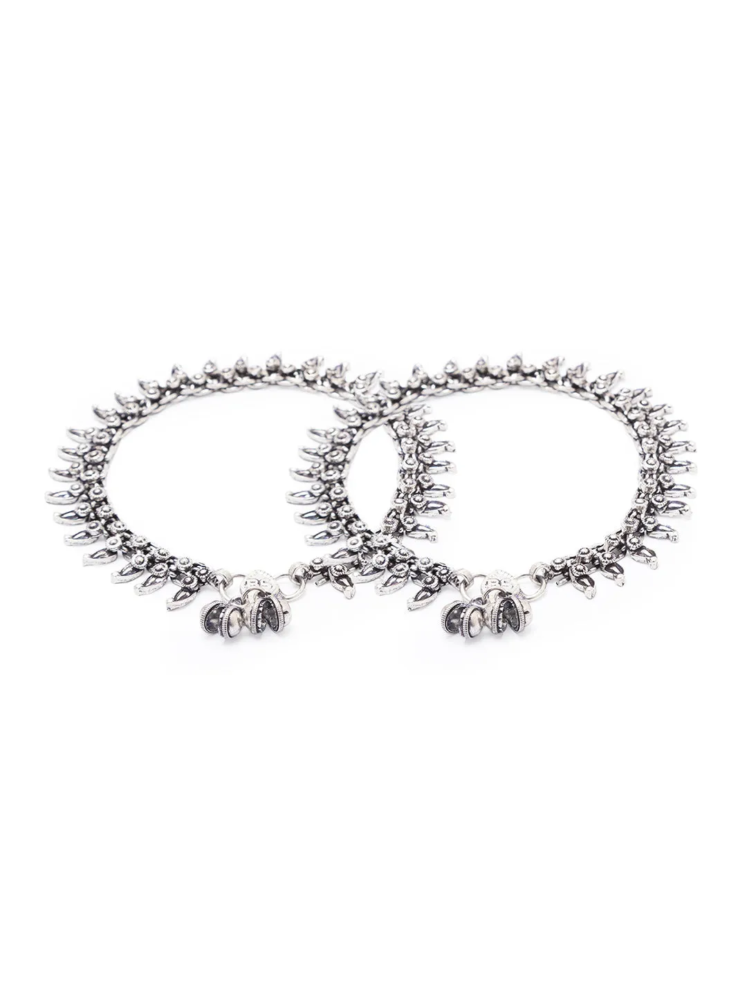 German Oxidised Silver Anklets Floral/Paan Design Payal Silver Plating Paijan Ghungroo Foot Jewellery