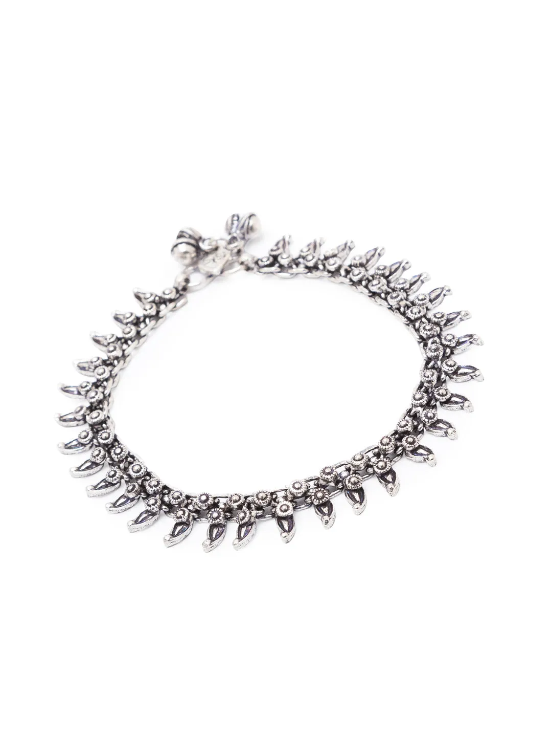 German Oxidised Silver Anklets Floral/Paan Design Payal Silver Plating Paijan Ghungroo Foot Jewellery