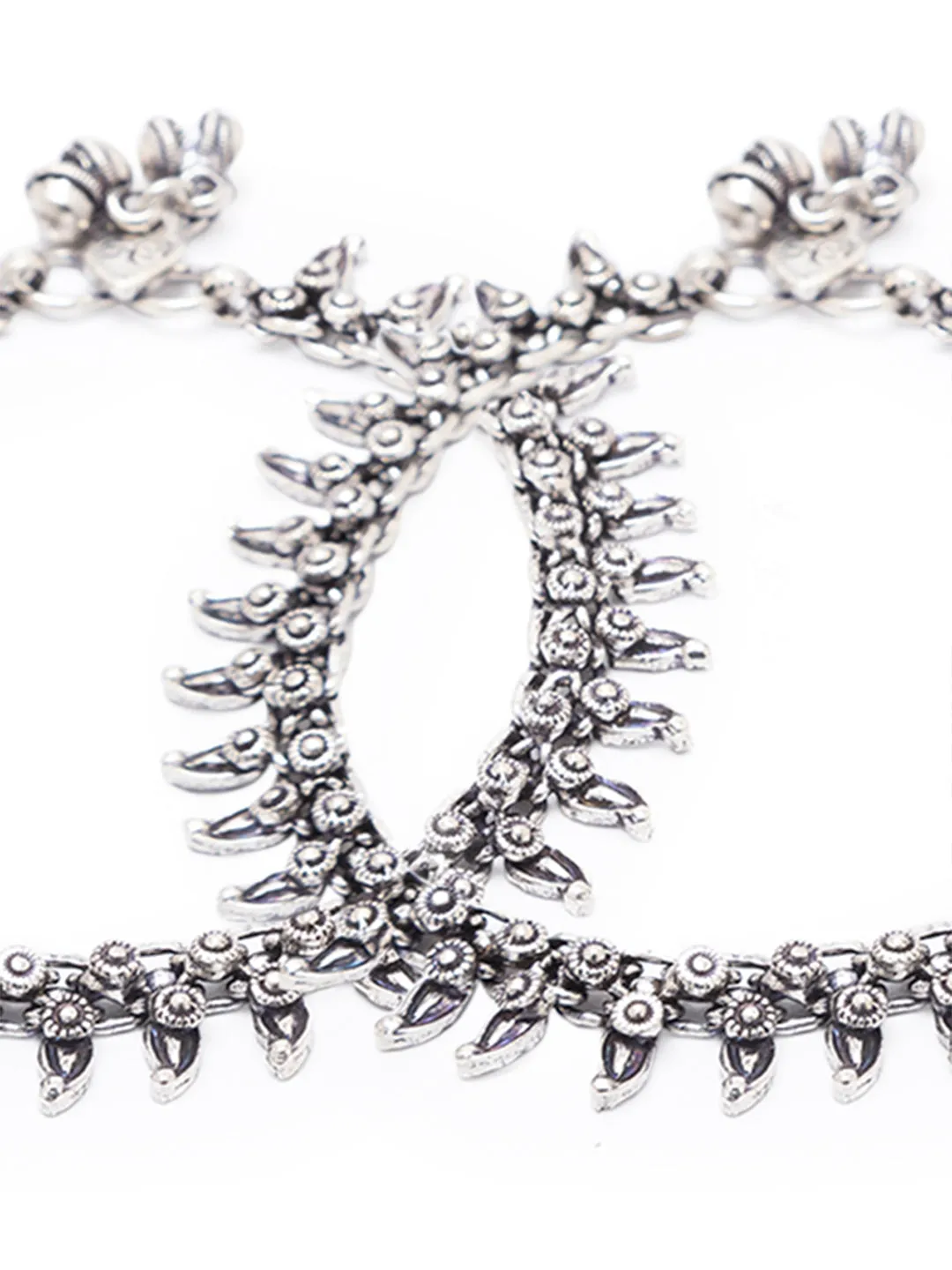 German Oxidised Silver Anklets Floral/Paan Design Payal Silver Plating Paijan Ghungroo Foot Jewellery