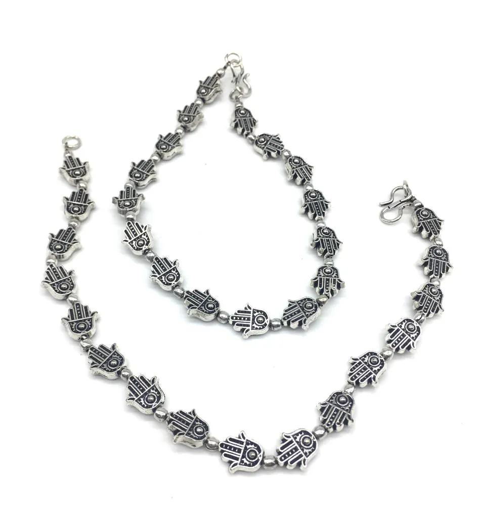 German Oxidised Silver Anklets Hamsa Beads Payal Silver Plating Ethnic Style Paijan Foot Jewellery