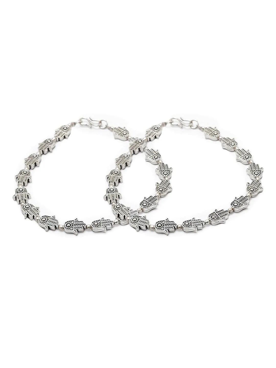 German Oxidised Silver Anklets Hamsa Beads Payal Silver Plating Ethnic Style Paijan Foot Jewellery