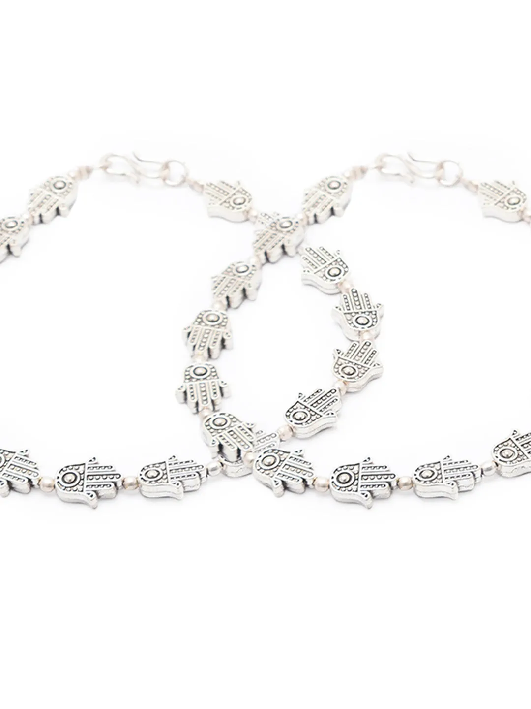 German Oxidised Silver Anklets Hamsa Beads Payal Silver Plating Ethnic Style Paijan Foot Jewellery