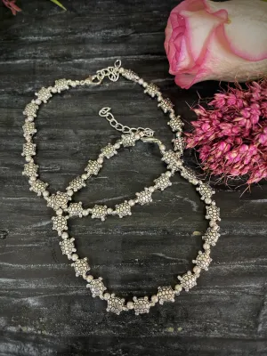 German Oxidised Silver Anklets Tortoise Payal Design Silver Plating Pazeb With Beads Foot Jewellery