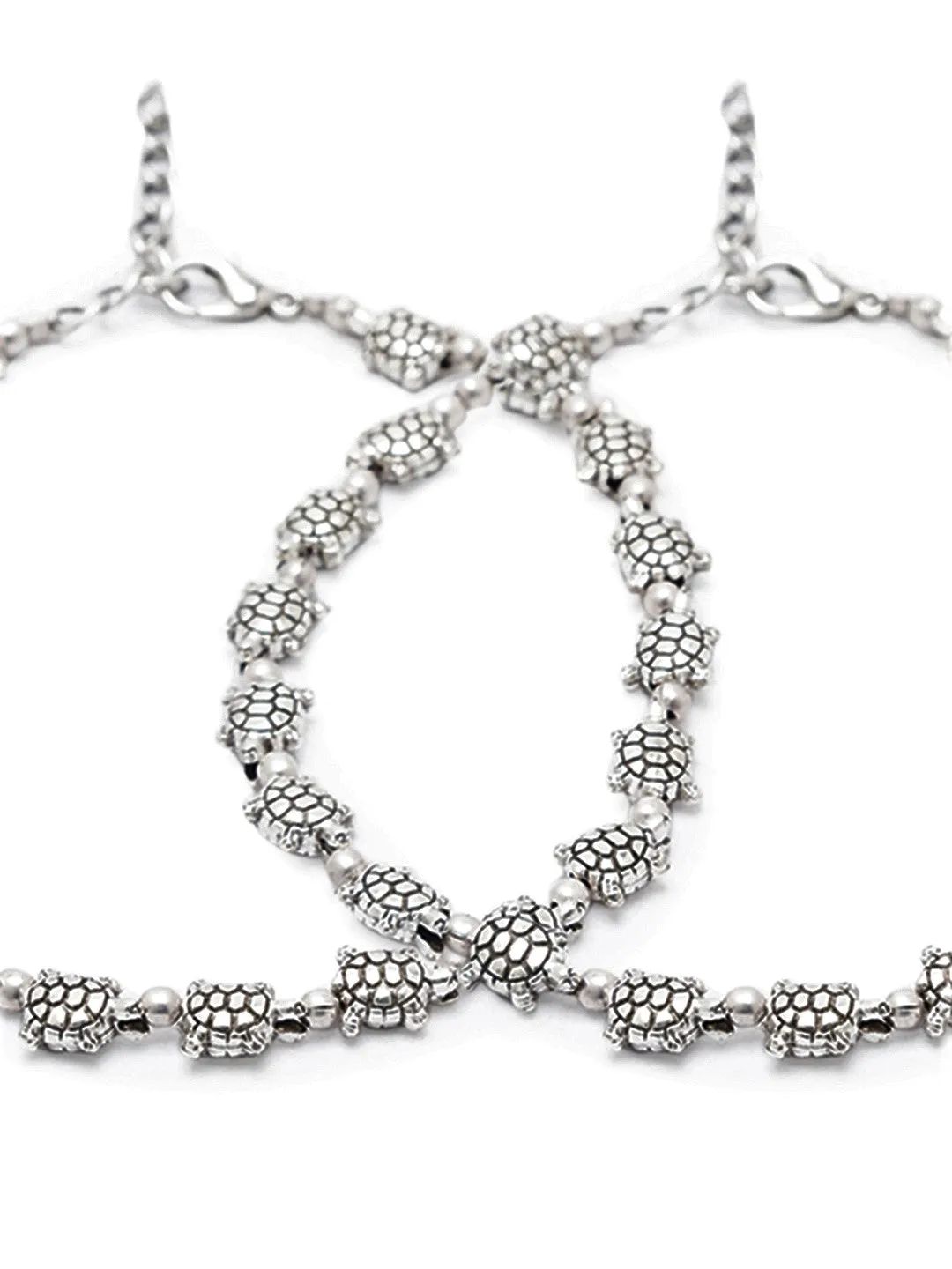 German Oxidised Silver Anklets Tortoise Payal Design Silver Plating Pazeb With Beads Foot Jewellery