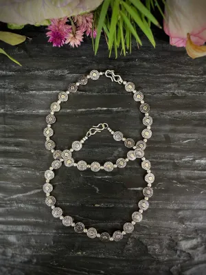 German Oxidised Silver Anklets Tribal Egypt Design Engraved Coins Payal Silver Plating With Beads Paijan