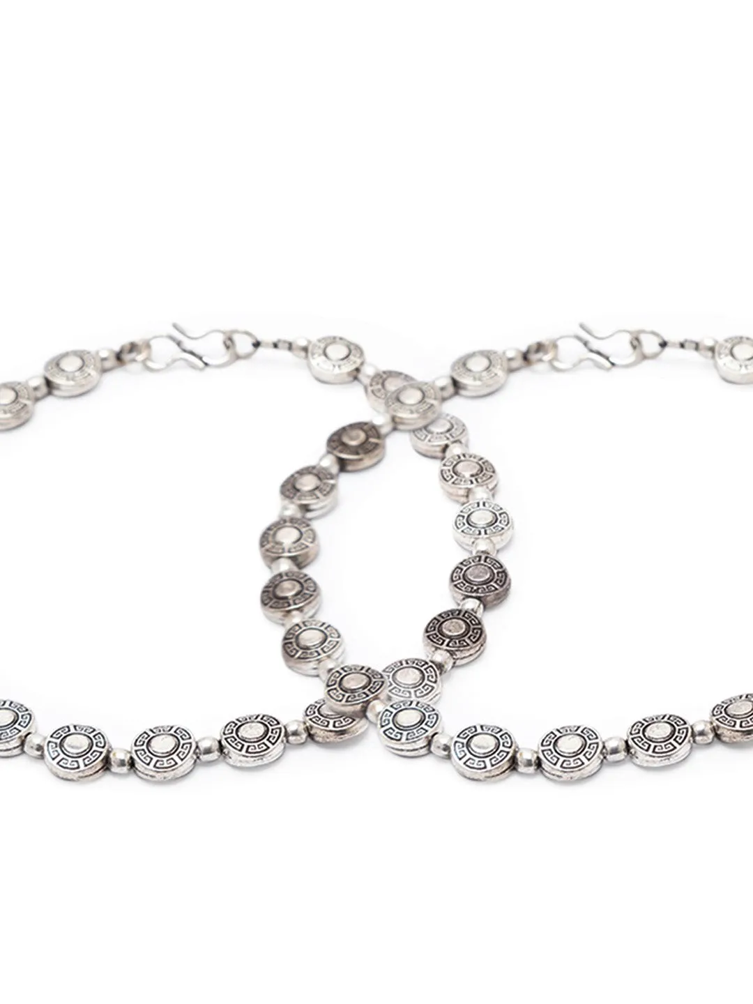 German Oxidised Silver Anklets Tribal Egypt Design Engraved Coins Payal Silver Plating With Beads Paijan