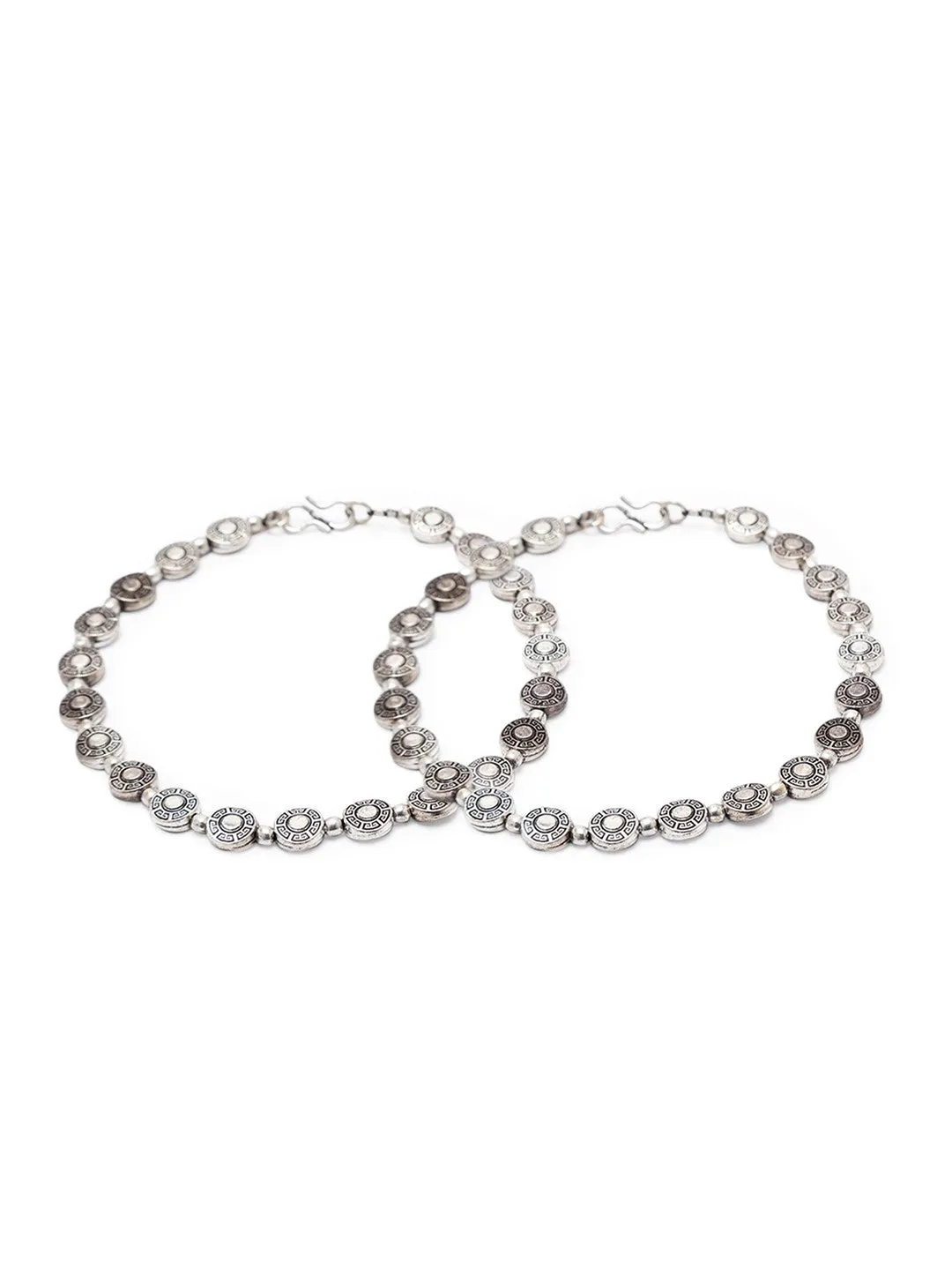 German Oxidised Silver Anklets Tribal Egypt Design Engraved Coins Payal Silver Plating With Beads Paijan