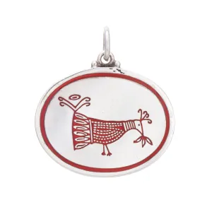 Gianmaria Buccellati Bird Medallion Pendant Sterling Silver Red Enamel Estate