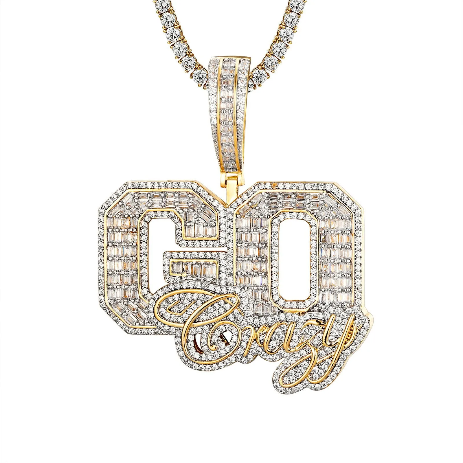 Go Crazy Emerald Cut Sterling Silver Men's Custom Pendant