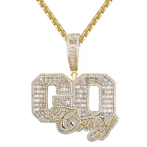 Go Crazy Emerald Cut Sterling Silver Men's Custom Pendant