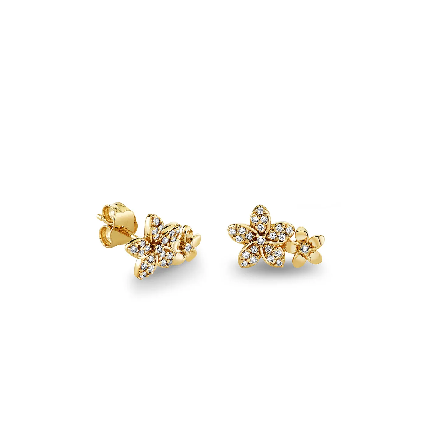 Gold & Diamond Small Double Plumeria Studs