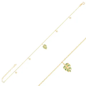 GOLD & EMERALD MONSTERA LEAF ANKLET