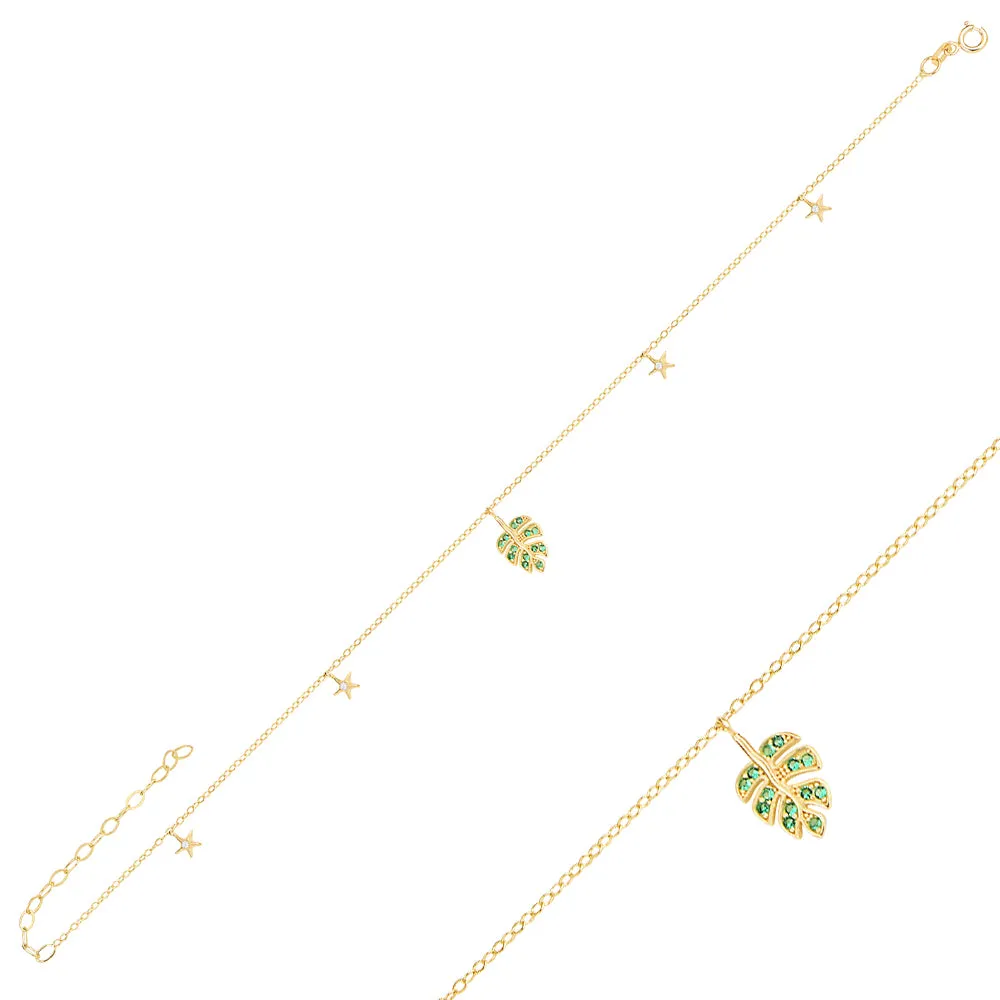 GOLD & EMERALD MONSTERA LEAF ANKLET