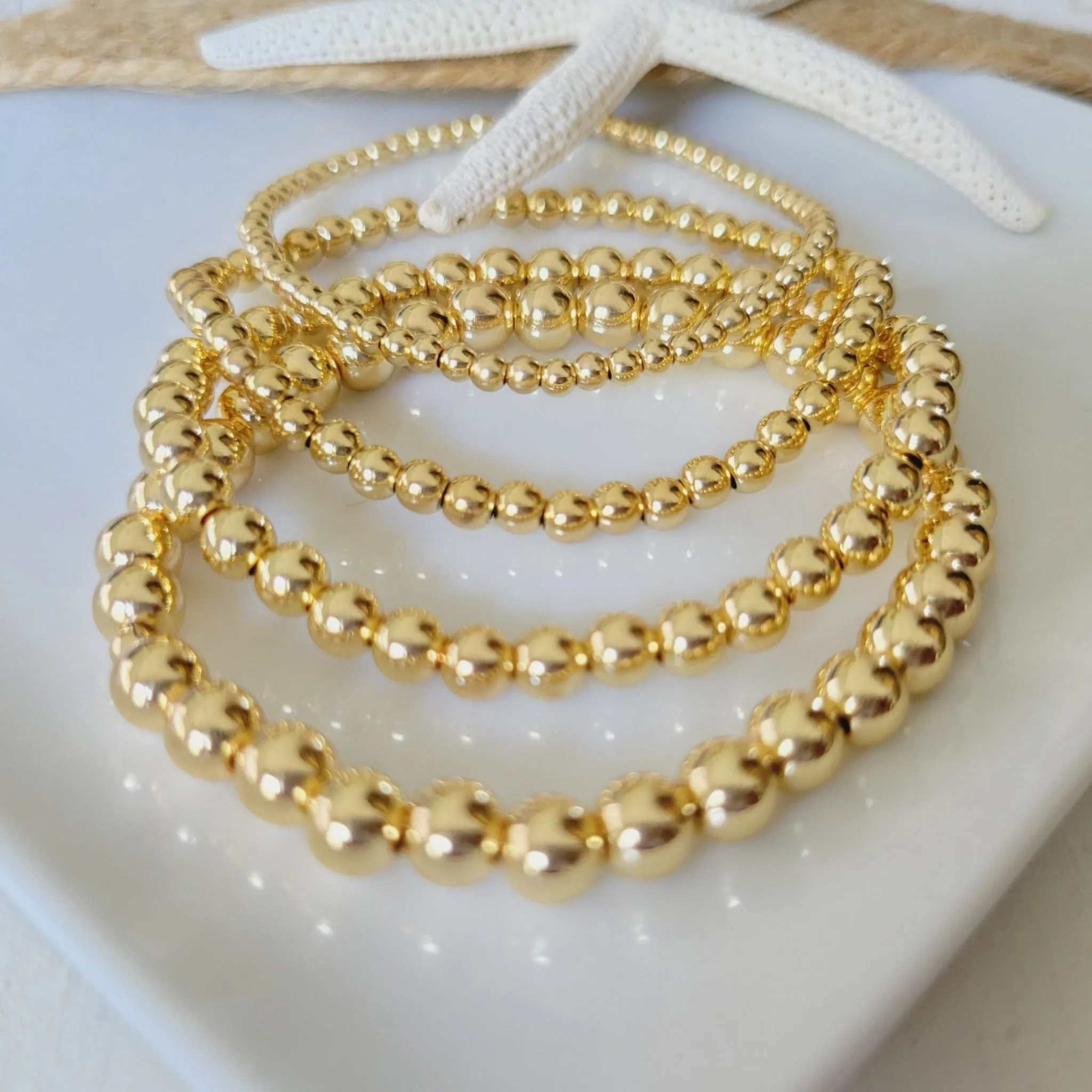 Gold Beaded Stretch Anklet - 3mm, 4mm, 5mm, 6mm