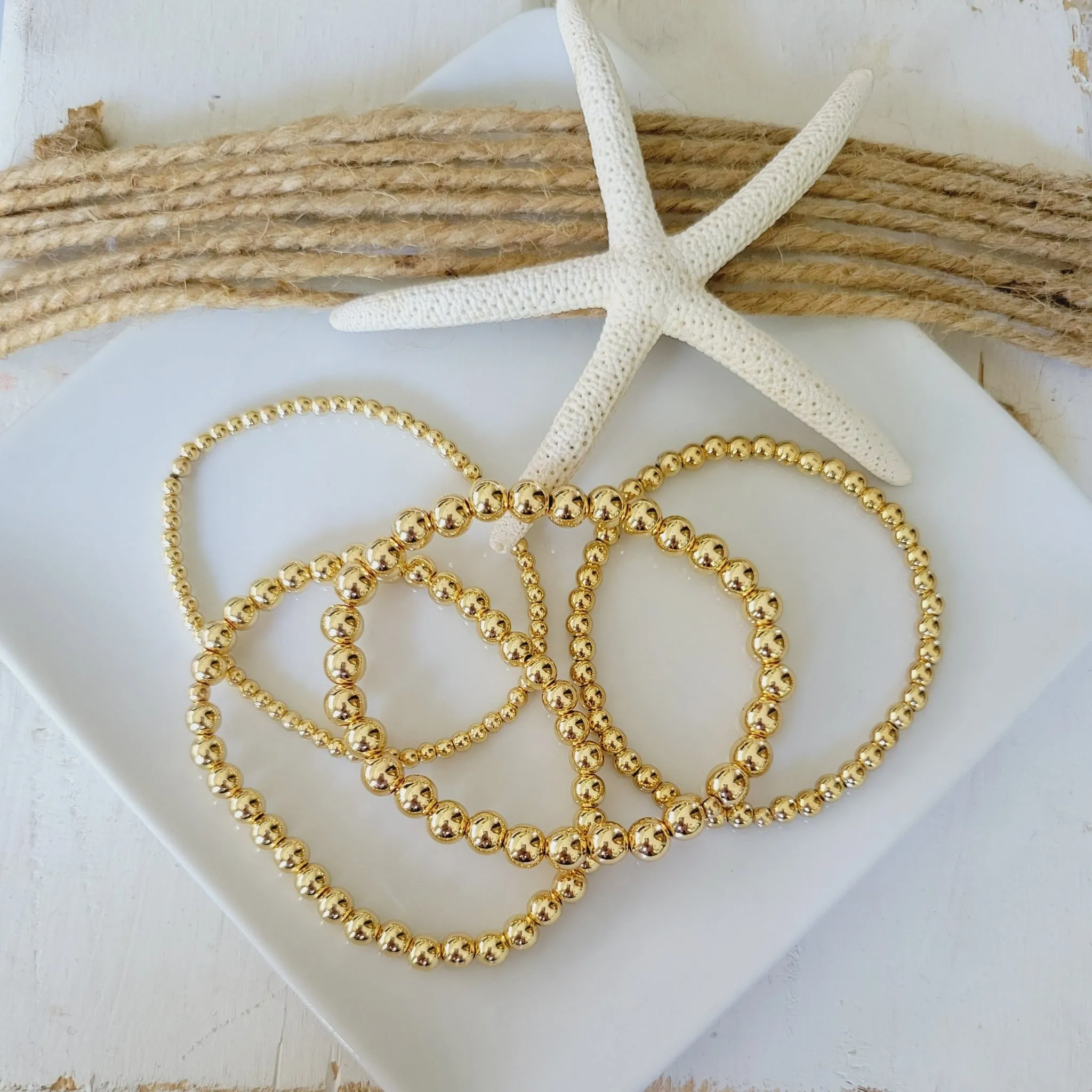 Gold Beaded Stretch Anklet - 3mm, 4mm, 5mm, 6mm