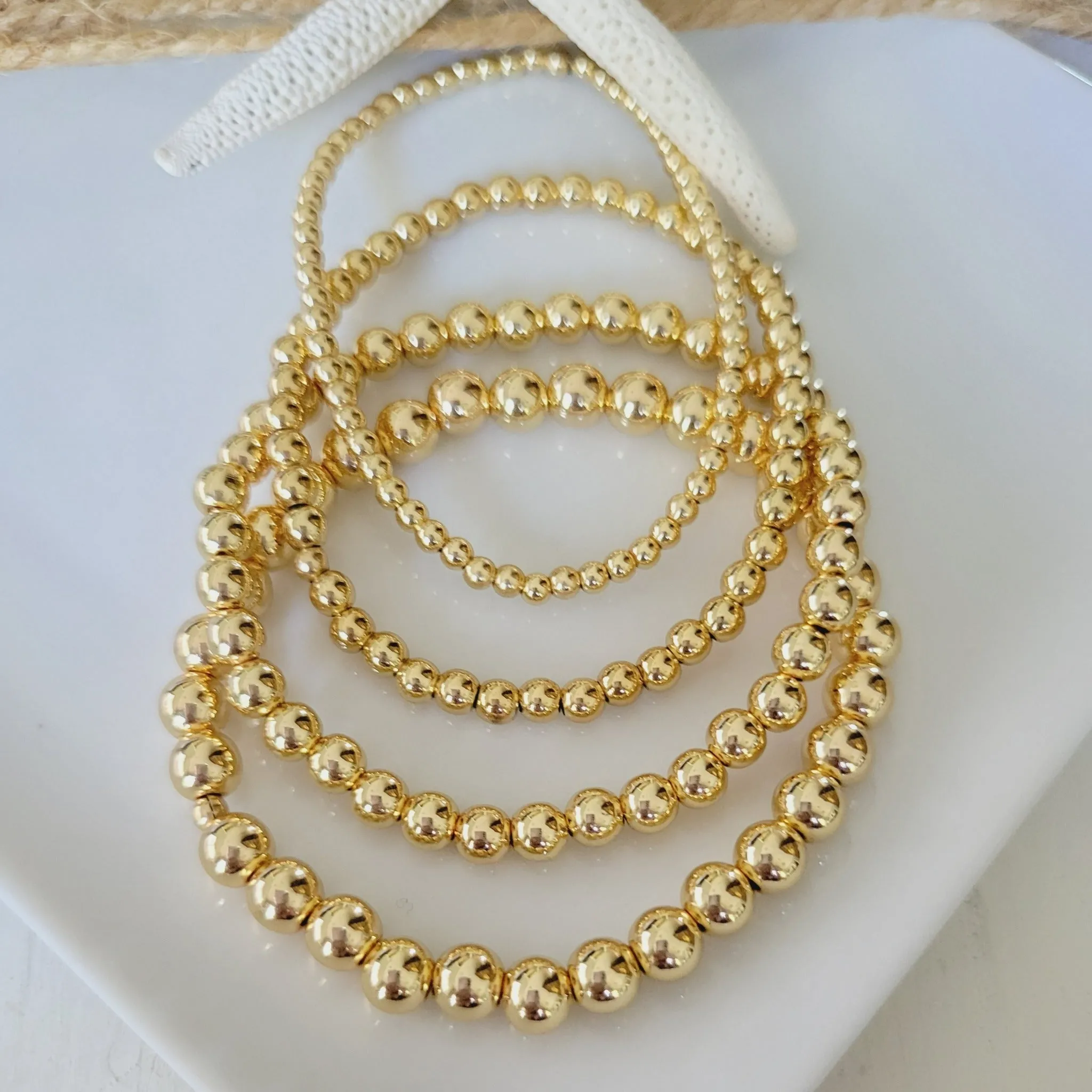 Gold Beaded Stretch Anklet - 3mm, 4mm, 5mm, 6mm